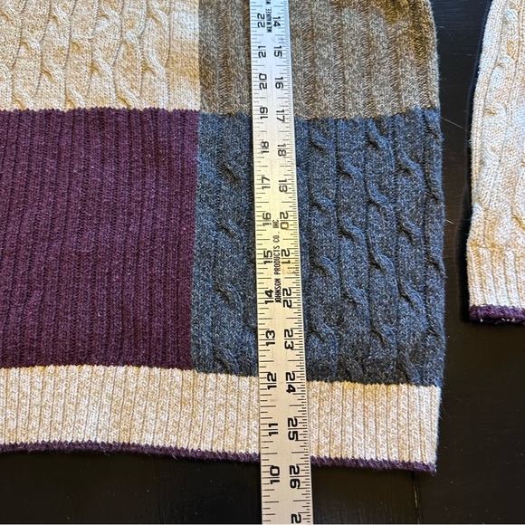 Vintage Liberty Sweater Large Cable Knit Crewneck  Patchwork Look Cream Red - Picture 4 of 5